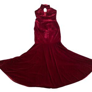 Red Velvet Halter Merlot Evening Mermaid Gown Keyhole Neckline Vampire New Years
